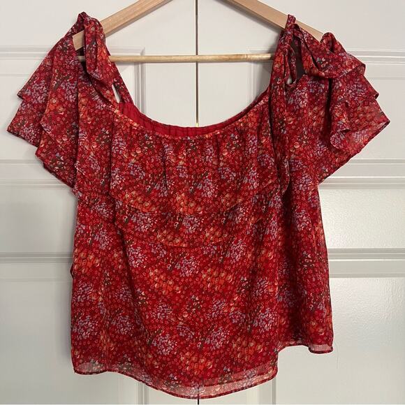 Rebecca Minkoff Red Floral S/s off the Shoulder Blouse Sz S - Picture 2 of 4